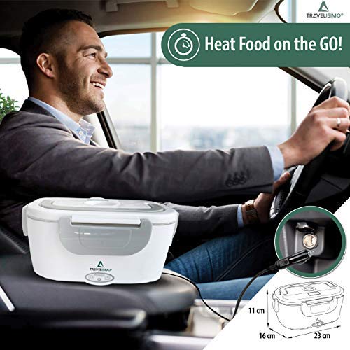 TRAVELISIMO Fiambrera Electrica 2 en 1 para Coche Camión y Trabajo 220V+12V, Calienta Comida en Minutos, Fiambrera Termica Termo Comida Caliente Acero Inoxidable 1.5L 40W, Tartera Eléctrica Portatil