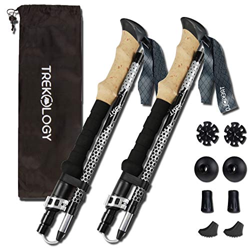 Trekology Trek-Z - Bastones de senderismo para senderismo (2 unidades, plegables, aluminio ligero y resistente, 7075, cierre rápido ajustable, plegable