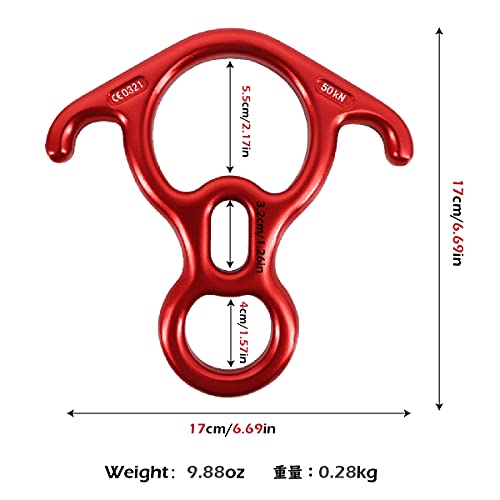 TRIWONDER Anillo de Rappel 50KN Escalada de Cuerda 8 Figura Descender con Oreja Grande al Aire Libre (Rojo)