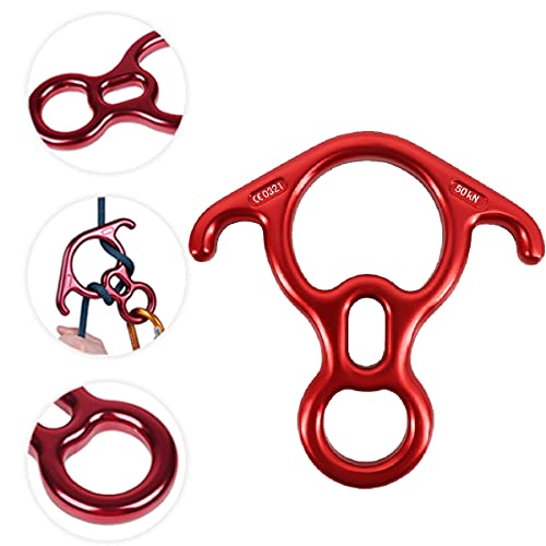 TRIWONDER Anillo de Rappel 50KN Escalada de Cuerda 8 Figura Descender con Oreja Grande al Aire Libre (Rojo)