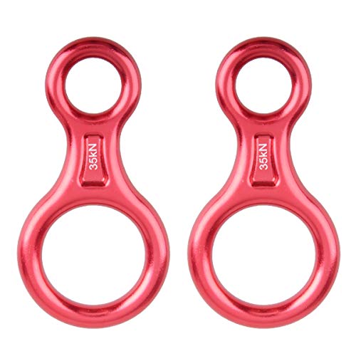 TRIWONDER Descensor de Escalada Aluminio Anillo 35KN Rappel Figura 8 Accesorio Escalada al Aire Libre (Rojo - 2 pcs)