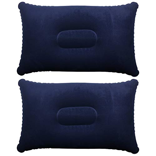 TRIXES 2 x Almohadas Inflables - para Viajar, la Playa o Cámping - Tacto Suave - Pequeño Tamaño Portátil - Azul Oscuro