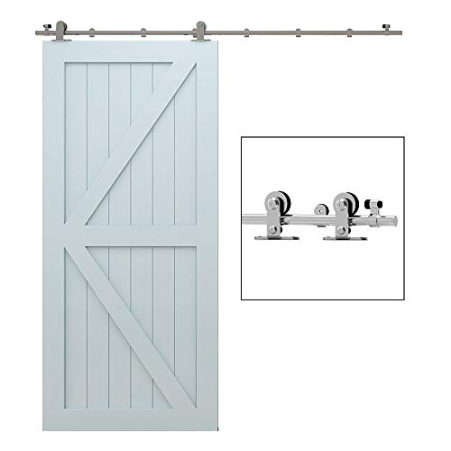 TSMST 10FT/305cm Herraje para Puerta Corredera Kit de Acero Inoxidable Accesorios para Puertas Correderas, Riel Juego para Puerta de Madera Soltera-Estilo T