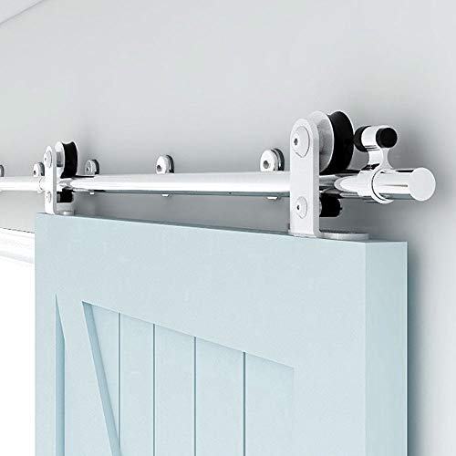 TSMST 10FT/305cm Herraje para Puerta Corredera Kit de Acero Inoxidable Accesorios para Puertas Correderas, Riel Juego para Puerta de Madera Soltera-Estilo T