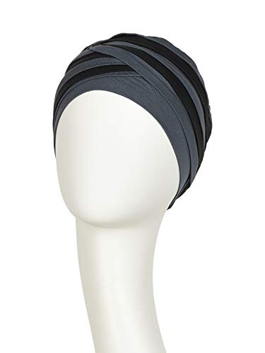 Turbante Shanti con bambú negro y azul para mujeres con alopecia