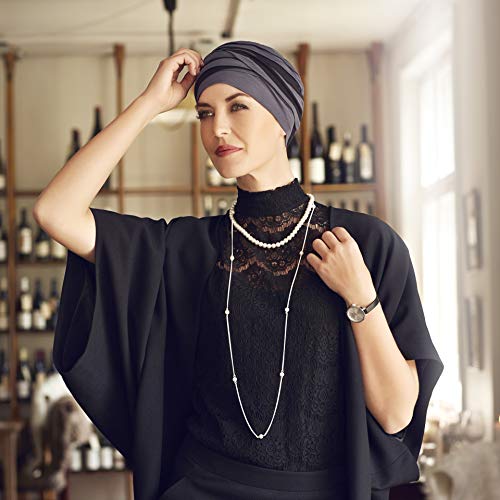 Turbante Shanti con bambú negro y azul para mujeres con alopecia