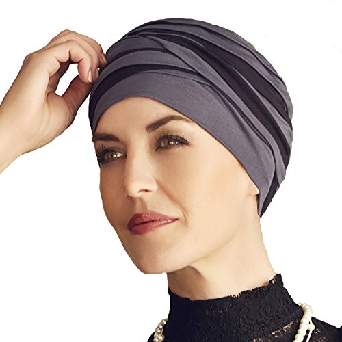 Turbante Shanti con bambú negro y azul para mujeres con alopecia