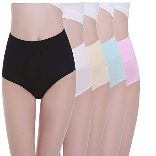 TUUHAW Braguita de Talle Alto Algodón para Mujer Pack de 5 Culotte Bragas de Cintura Alta Cómodo Talla Multicolor-2 3XL