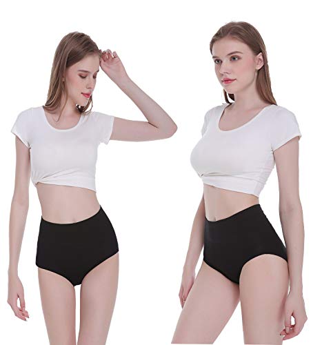 TUUHAW Braguita de Talle Alto Algodón para Mujer Pack de 5 Culotte Bragas de Cintura Alta Cómodo Talla Negro M