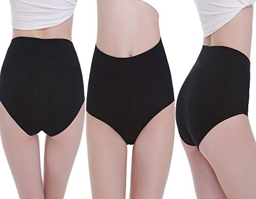 TUUHAW Braguita de Talle Alto Algodón para Mujer Pack de 5 Culotte Bragas de Cintura Alta Cómodo Talla Negro M