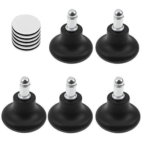 TXErfolg Bell Glides - Ruedas giratorias fijas de repuesto para sillas de oficina de 2 pulgadas con almohadilla autoadhesiva Ruedas giratorias para sillas de oficina móviles - 5 piezas (Negro)