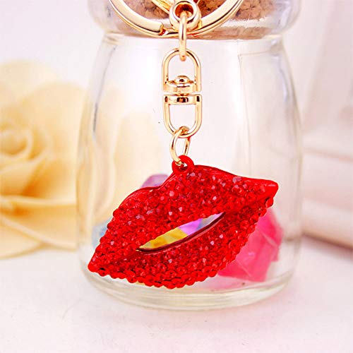 U-K Red Lip Shape Bag Purse Key Ring Rhinestone Keyring Keychain Colgante Accesorios para Damas Niñas 'Phone Car Bag Phone Gift Elegante Buen diseño