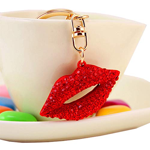 U-K Red Lip Shape Bag Purse Key Ring Rhinestone Keyring Keychain Colgante Accesorios para Damas Niñas 'Phone Car Bag Phone Gift Elegante Buen diseño