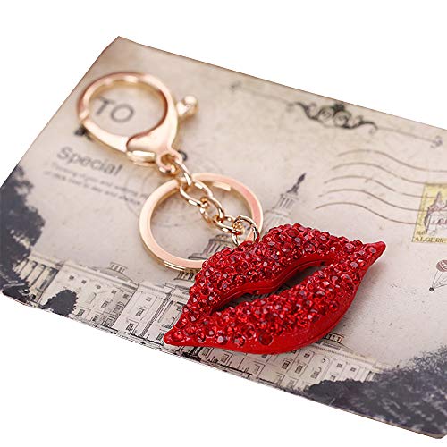 U-K Red Lip Shape Bag Purse Key Ring Rhinestone Keyring Keychain Colgante Accesorios para Damas Niñas 'Phone Car Bag Phone Gift Elegante Buen diseño