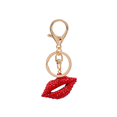 U-K Red Lip Shape Bag Purse Key Ring Rhinestone Keyring Keychain Colgante Accesorios para Damas Niñas 'Phone Car Bag Phone Gift Elegante Buen diseño