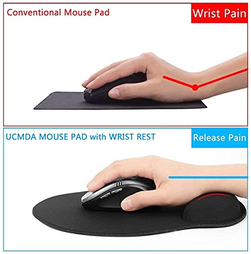 UCMDA Alfombrilla Ratón con Cojín de Muñeca Alfombra Ratón con Reposamuñeca Ergonómico Fibra Extrafina Alfombrilla Base de Goma Antideslizante Mouse Pad Gaming para Trabajadores Y Jugadores (Negro)