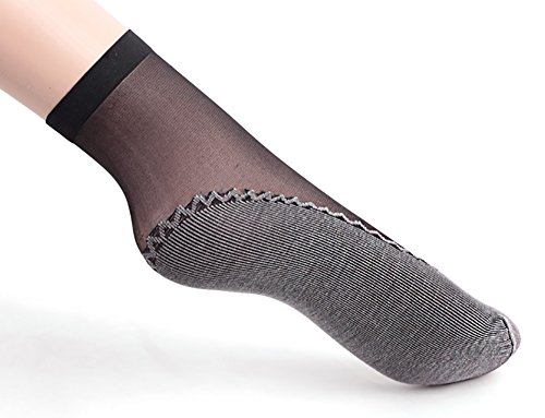 Ueither 12 pares de mujeres sedoso antideslizante de algodón único escarpado tobillo alta medias calcetería calcetines Dedo del pie reforzado (6 Pares Negro 6 Pares Beige)