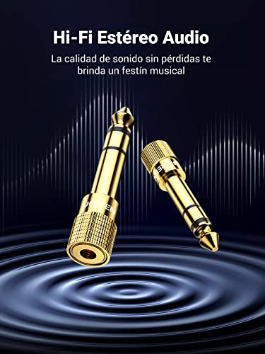 UGREEN Adaptador Jack 6.35 a 3.5, Hi-Fi Audio Estéreo Conector Chapado en Oro, Adaptador Clavija 6.5mm a 3.5 para Auriculares, Piano, Guitarra, Bajo Eléctrico,Teclado Digital, Amplificador, Altavoces