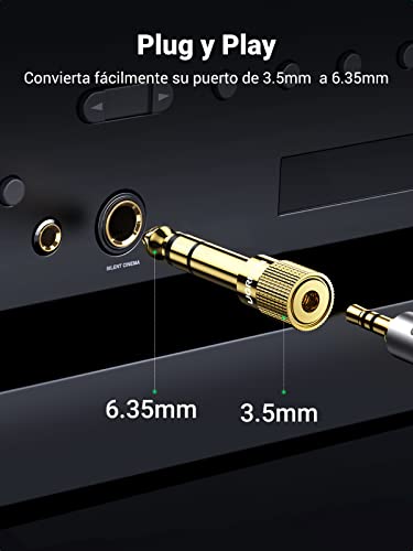 UGREEN Adaptador Jack 6.35 a 3.5, Hi-Fi Audio Estéreo Conector Chapado en Oro, Adaptador Clavija 6.5mm a 3.5 para Auriculares, Piano, Guitarra, Bajo Eléctrico,Teclado Digital, Amplificador, Altavoces