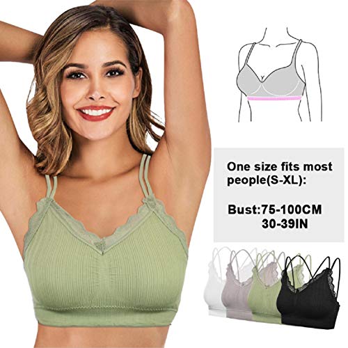 UMIPUBO 4 Piezas de Sujetador de Camisola para Mujer Sujetador de Tubo de Cuello V Banda Sujetador de Dormir Sujetador Deportivo Ropa Interior con Tirantes Elásticos (D, Talla única)