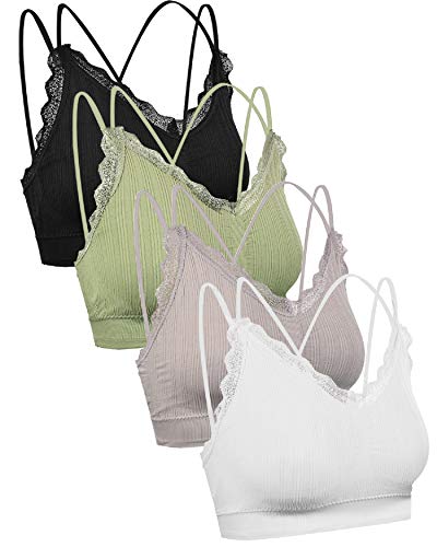 UMIPUBO 4 Piezas de Sujetador de Camisola para Mujer Sujetador de Tubo de Cuello V Banda Sujetador de Dormir Sujetador Deportivo Ropa Interior con Tirantes Elásticos (D, Talla única)