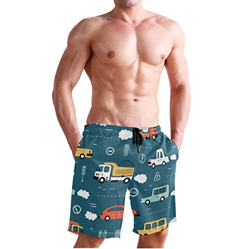 UMIRIKO Hombre de secado rápido playa corto traje de baño de dibujos animados de coche S 2020348 - - Medium