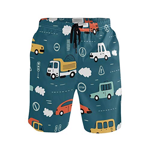 UMIRIKO Hombre de secado rápido playa corto traje de baño de dibujos animados de coche S 2020348 - - Medium