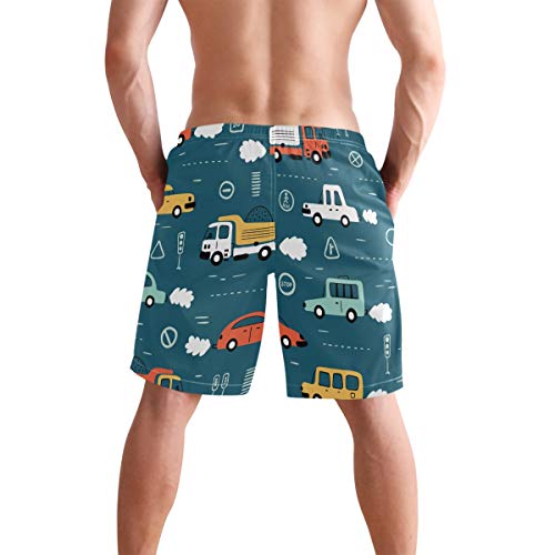 UMIRIKO Hombre de secado rápido playa corto traje de baño de dibujos animados de coche S 2020348 - - Medium