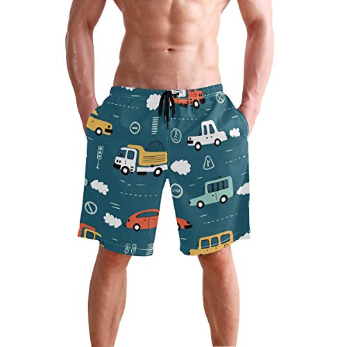 UMIRIKO Hombre de secado rápido playa corto traje de baño de dibujos animados de coche S 2020348 - - Medium