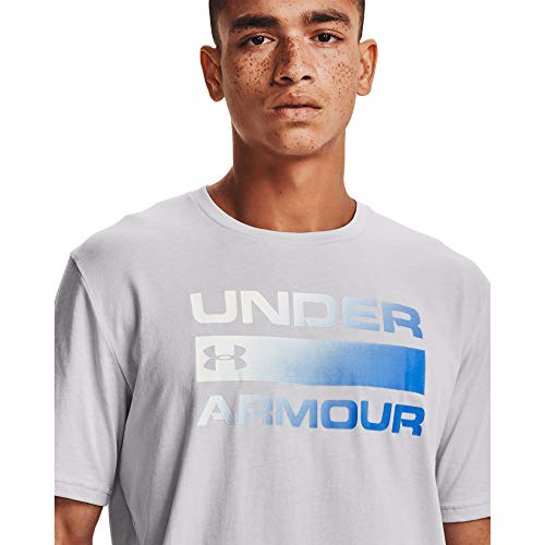 Under Armour UA Team Issue Wordmark, Camiseta Hombre, Halo Gray/Blue Circuit, M