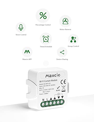【Upgrade Porcentaje】Alexa Interruptor Persianas Wifi, Maxcio Interruptor Persianas Control por Porcentaje de APP y Voz, Persiana Alexa para Motor Persianas, 1 Pieza