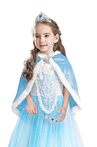 URAQT Disfraz de Elsa, Vestido de Princesa Elsa, Vestido de Copo de Nieve de Encaje Fino con Varita de Hada y Tiara de Corona, para Cumpleaños, Fiesta de Navidad de Halloween