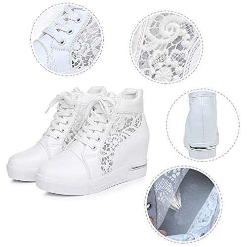 URIBAKY - Zapatillas de deporte para mujer, de piel y goma, con cordones y transpirables, suaves y cómodas, para exteriores, fitness, senderismo, blanco, 39 EU