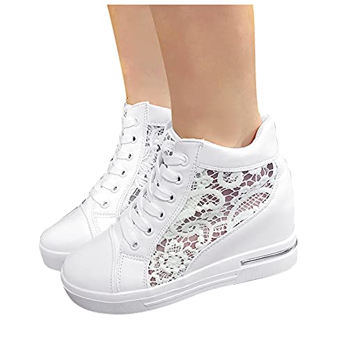 URIBAKY - Zapatillas de deporte para mujer, de piel y goma, con cordones y transpirables, suaves y cómodas, para exteriores, fitness, senderismo, blanco, 39 EU