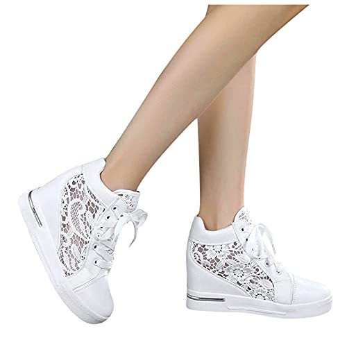 URIBAKY - Zapatillas de deporte para mujer, de piel y goma, con cordones y transpirables, suaves y cómodas, para exteriores, fitness, senderismo, blanco, 39 EU