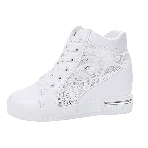 URIBAKY - Zapatillas de deporte para mujer, de piel y goma, con cordones y transpirables, suaves y cómodas, para exteriores, fitness, senderismo, blanco, 39 EU