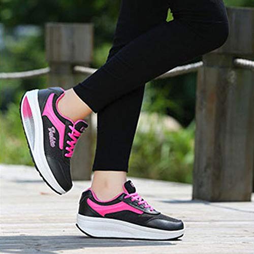 URIBAKY - Zapatillas de elevación de malla para mujer, de moda, zapatillas de balancín con fondo blando, zapatillas deportivas de running, running, fitness, transpirables, Le Noir, 36 EU