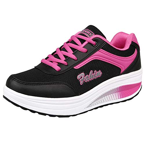 URIBAKY - Zapatillas de elevación de malla para mujer, de moda, zapatillas de balancín con fondo blando, zapatillas deportivas de running, running, fitness, transpirables, Le Noir, 36 EU