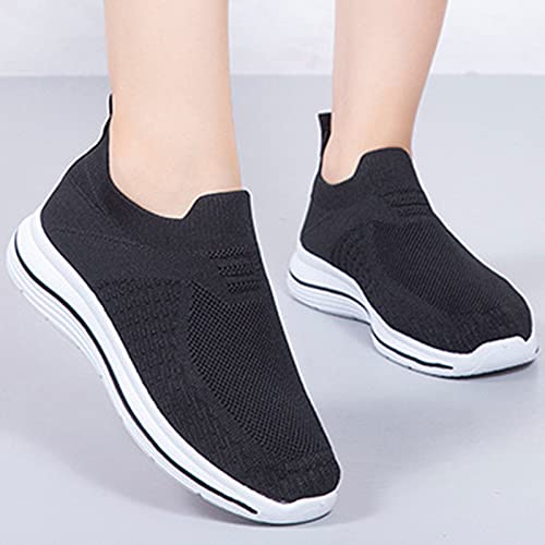 URIBAKY Zapatillas de running ligeras, cómodas, zapatillas planas de color liso de moda de mujer, zapatos de deporte, zapatillas de correr, transpirables, atléticas cortas, Le Noir, 38 EU