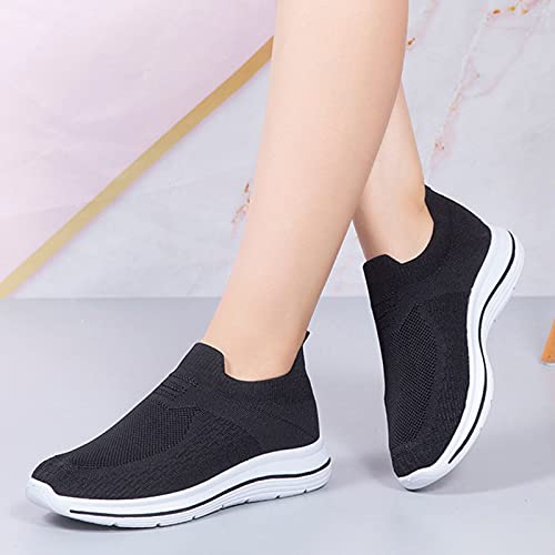 URIBAKY Zapatillas de running ligeras, cómodas, zapatillas planas de color liso de moda de mujer, zapatos de deporte, zapatillas de correr, transpirables, atléticas cortas, Le Noir, 38 EU