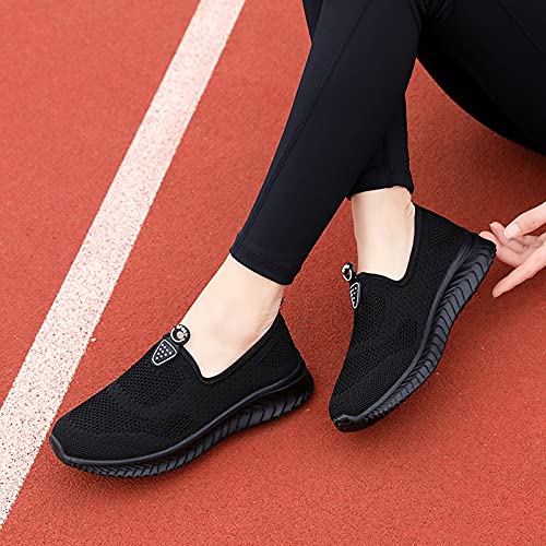 URIBAKY - Zapatillas deportivas de color liso de malla para mujer, transpirables, transpirables, suaves y cómodas, para exteriores, fitness, senderismo, Le Noir, 39 EU