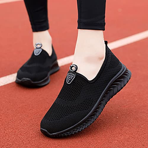 URIBAKY - Zapatillas deportivas de color liso de malla para mujer, transpirables, transpirables, suaves y cómodas, para exteriores, fitness, senderismo, Le Noir, 39 EU