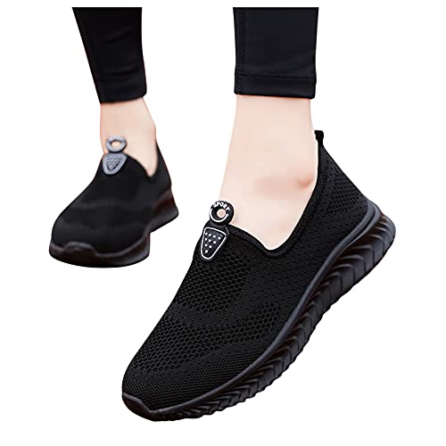 URIBAKY - Zapatillas deportivas de color liso de malla para mujer, transpirables, transpirables, suaves y cómodas, para exteriores, fitness, senderismo, Le Noir, 39 EU