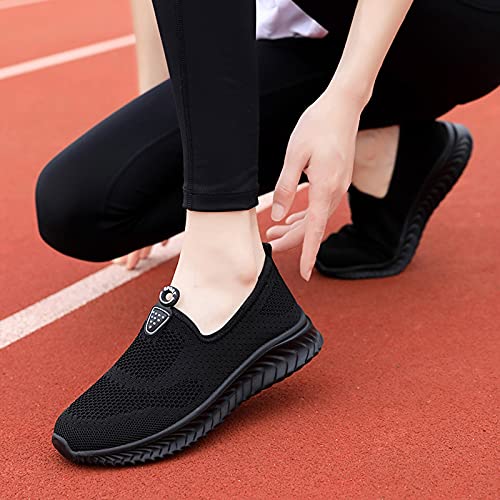 URIBAKY - Zapatillas deportivas de color liso de malla para mujer, transpirables, transpirables, suaves y cómodas, para exteriores, fitness, senderismo, Le Noir, 39 EU