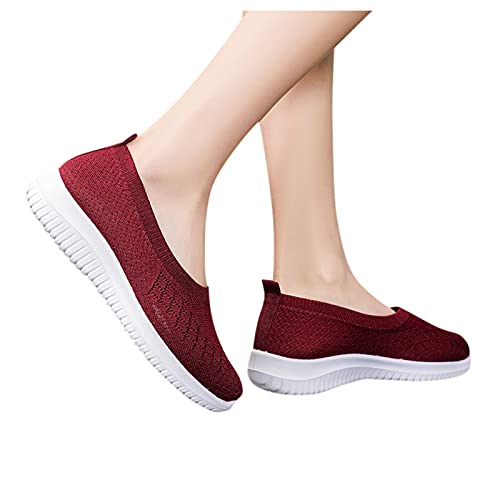 URIBAKY - Zapatillas deportivas de malla de color uniforme para mujer, con zapatillas transpirables, transpirables, suaves y cómodas, para exteriores, fitness, senderismo, rojo, 40 EU