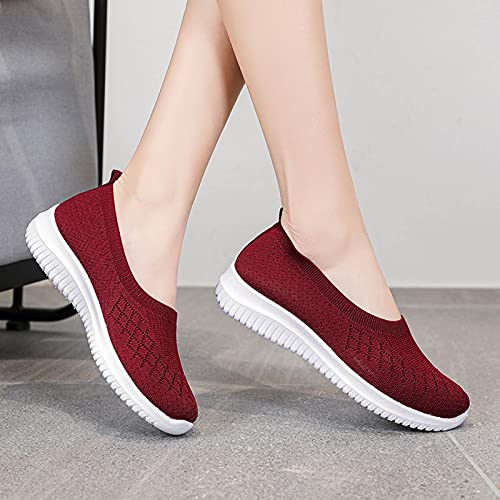 URIBAKY - Zapatillas deportivas de malla de color uniforme para mujer, con zapatillas transpirables, transpirables, suaves y cómodas, para exteriores, fitness, senderismo, rojo, 40 EU