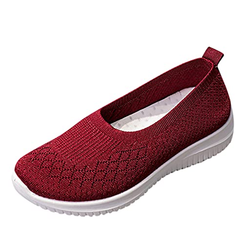 URIBAKY - Zapatillas deportivas de malla de color uniforme para mujer, con zapatillas transpirables, transpirables, suaves y cómodas, para exteriores, fitness, senderismo, rojo, 40 EU