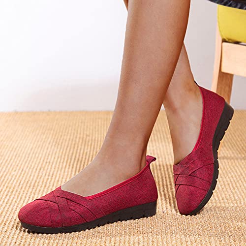 URIBAKY - Zapatos de mujer de tejido transpirable ligero con suela suave, suaves, elegantes, transpirables, flexibles y cómodas, para exteriores, fitness, senderismo, rojo, 40 EU