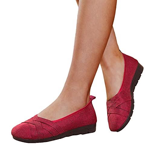 URIBAKY - Zapatos de mujer de tejido transpirable ligero con suela suave, suaves, elegantes, transpirables, flexibles y cómodas, para exteriores, fitness, senderismo, rojo, 40 EU