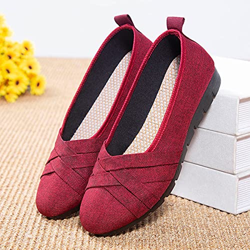 URIBAKY - Zapatos de mujer de tejido transpirable ligero con suela suave, suaves, elegantes, transpirables, flexibles y cómodas, para exteriores, fitness, senderismo, rojo, 40 EU